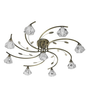 Sierra 9 Light Semi Flush Multi Arm Ceiling Light Antique Brass and Glass G9_Off
