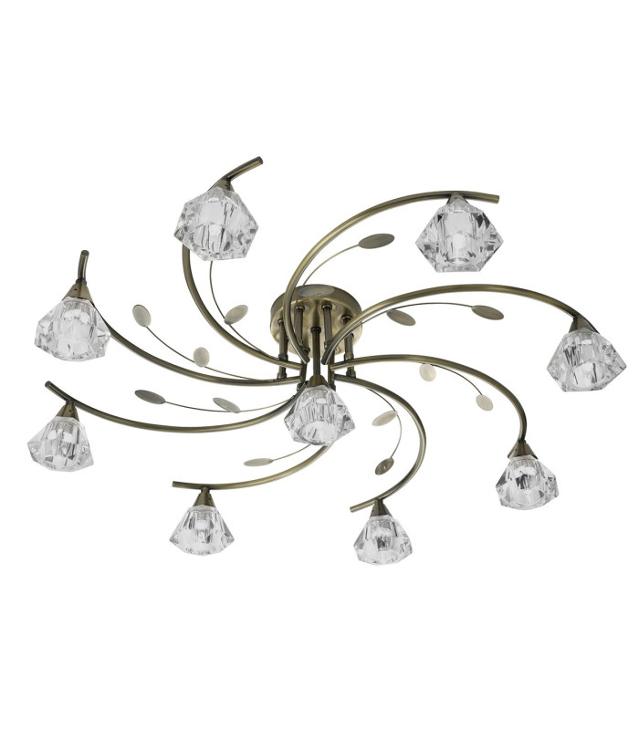 Sierra 9 Light Semi Flush Multi Arm Ceiling Light Antique Brass and Glass G9_Off