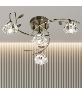 Sierra 4 Light Semi Flush Multi Arm Ceiling Light Antique Brass and Glass G9_Room