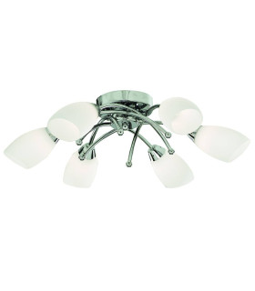 Opera 6 Light Flush Multi Arm Ceiling Light Chrome and Opal Glass G9_Main