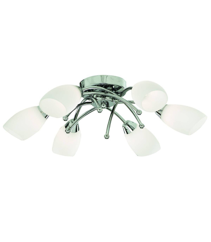 Opera 6 Light Flush Multi Arm Ceiling Light Chrome and Opal Glass G9_Main