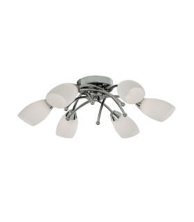 Opera 6 Light Flush Multi Arm Ceiling Light Chrome and Opal Glass G9_Off