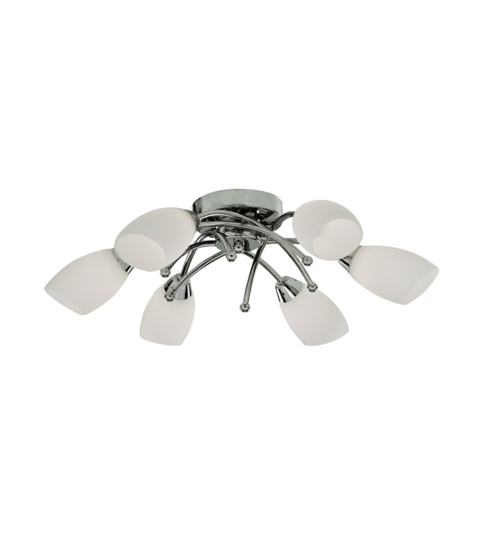 Opera 6 Light Flush Multi Arm Ceiling Light Chrome and Opal Glass G9_Off