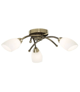 Opera 3 Light Flush Multi Arm Ceiling Light Antique Brass and Opal Glass G9_Main