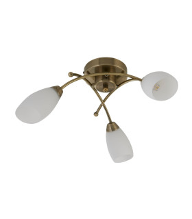 Opera 3 Light Flush Multi Arm Ceiling Light Antique Brass and Opal Glass G9_Off