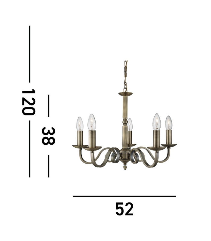 Richmond 5 Light Multi Arm Multi Arm Ceiling Pendant Antique Brass E14_Line
