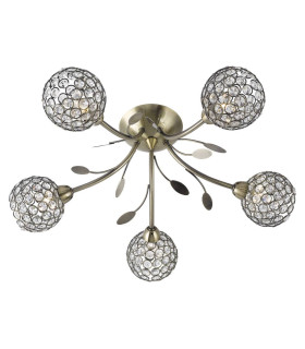 Bellis 5 Light Semi Flush Multi Arm Ceiling Light Antique Brass and Glass G9_Main