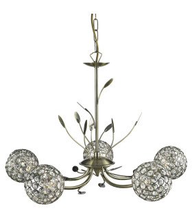 Bellis 5 Light Multi Arm Ceiling Pendant Flower Design Antique Brass Glass G9_Main