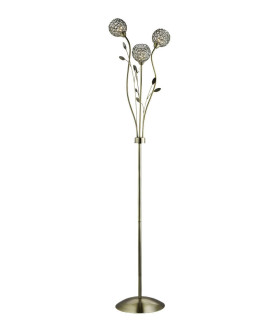 Bellis 3 Light Flower Design Floor Lamp Antique Brass and Glass G9_Main