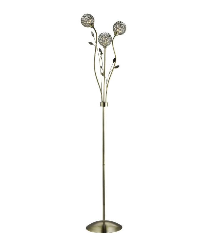 Bellis 3 Light Flower Design Floor Lamp Antique Brass and Glass G9_Main