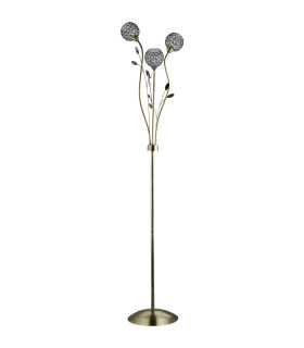Bellis 3 Light Flower Design Floor Lamp Antique Brass and Glass G9_Off