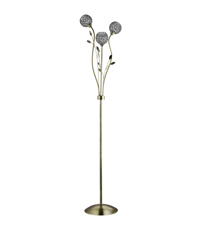 Bellis 3 Light Flower Design Floor Lamp Antique Brass and Glass G9_Off