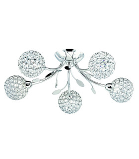 Bellis 5 Light Semi Flush Multi Arm Ceiling Light Chrome and Glass Floral Leaves Design G9_Main
