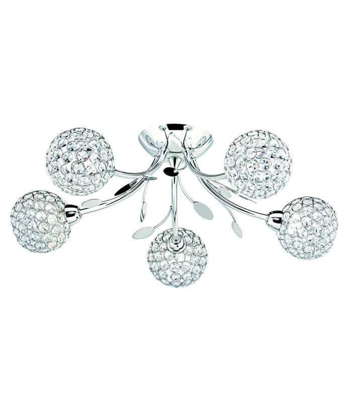 Bellis 5 Light Semi Flush Multi Arm Ceiling Light Chrome and Glass Floral Leaves Design G9_Main