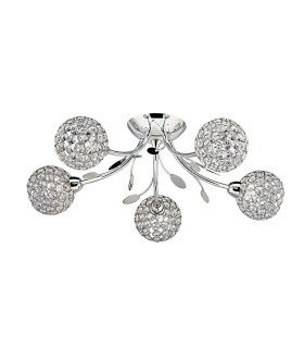 Bellis 5 Light Semi Flush Multi Arm Ceiling Light Chrome and Glass Floral Leaves Design G9_Off