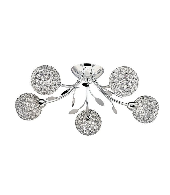 Bellis 5 Light Semi Flush Multi Arm Ceiling Light Chrome and Glass Floral Leaves Design G9_Off