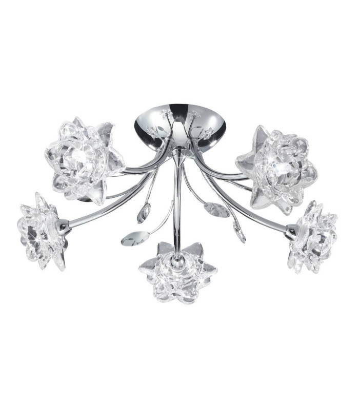 Bellis 5 Light Semi Flush Multi Arm Flower Design Ceiling Light Chrome and Glass G9_Main