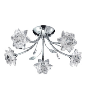 Bellis 5 Light Semi Flush Multi Arm Flower Design Ceiling Light Chrome and Glass G9_Off