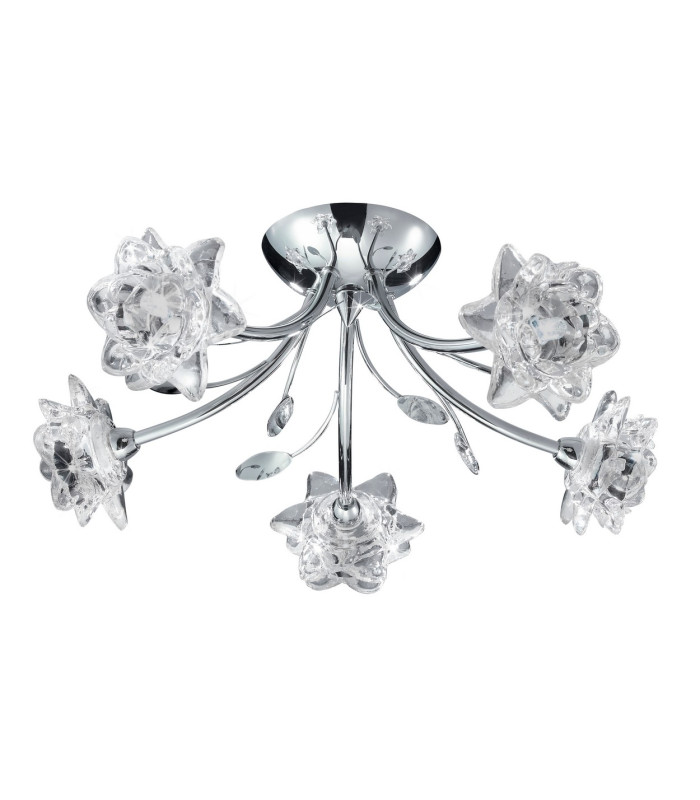 Bellis 5 Light Semi Flush Multi Arm Flower Design Ceiling Light Chrome and Glass G9_Off