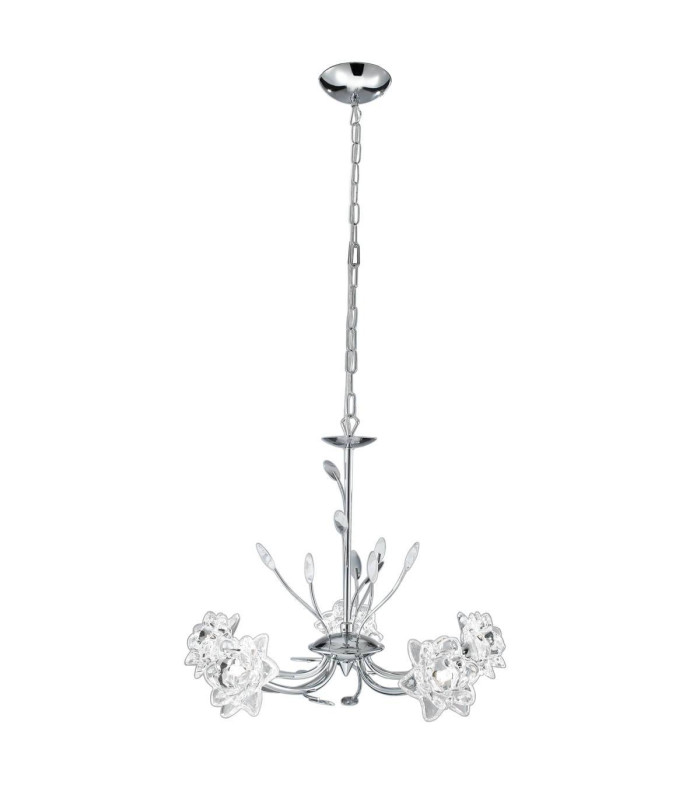 Bellis 5 Light Flower Design Multi Arm Ceiling Pendant Chrome Glass Five G9_Main