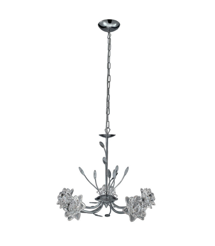 Bellis 5 Light Flower Design Multi Arm Ceiling Pendant Chrome Glass Five G9_Off