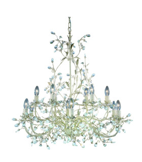Almandite 12 Light Multi Arm Ceiling Pendant Gold Cream with Crystals Floral Leaves Design E14_Main