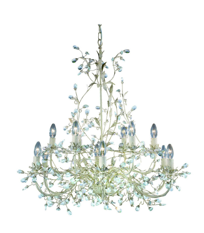 Almandite 12 Light Multi Arm Ceiling Pendant Gold Cream with Crystals Floral Leaves Design E14_Main