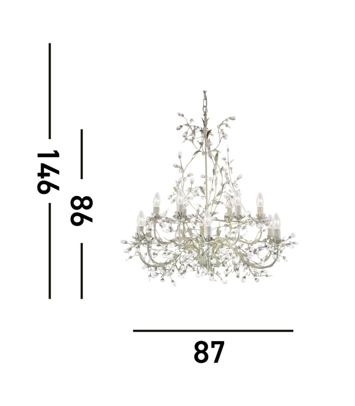 Almandite 12 Light Multi Arm Ceiling Pendant Gold Cream with Crystals Floral Leaves Design E14_Line