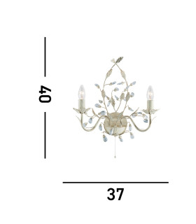 Almandite 2 Light Indoor Candle Wall Light Gold Cream with Crystals Floral Leaves Design E14_Line