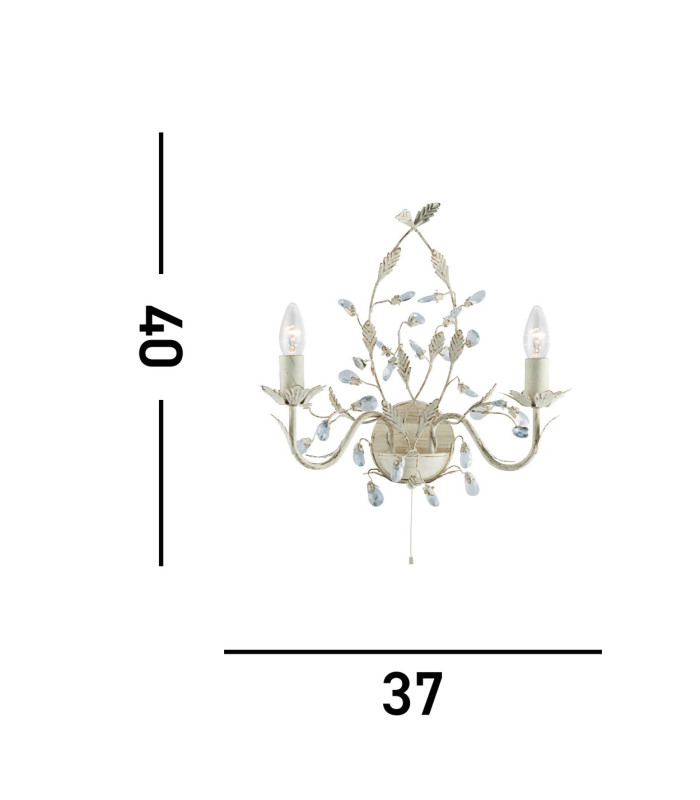 Almandite 2 Light Indoor Candle Wall Light Gold Cream with Crystals Floral Leaves Design E14_Line