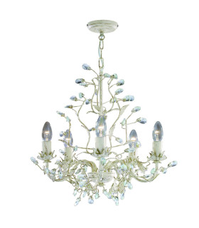 Almandite 5 Light Multi Arm Ceiling Pendant Gold Cream with Crystals Floral Leaves Design E14_Main