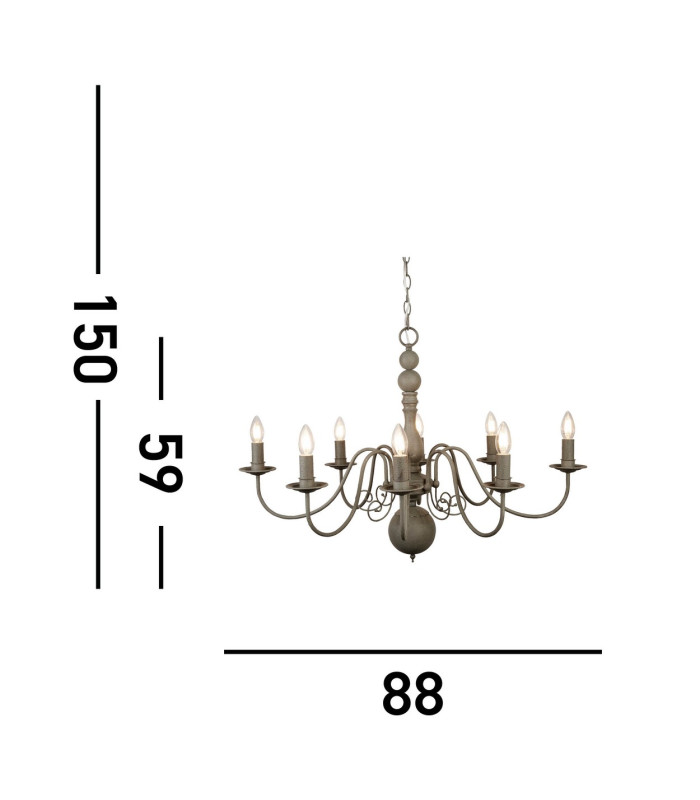 Greythorne 8 Light Chandelier Grey Finish E14_Line
