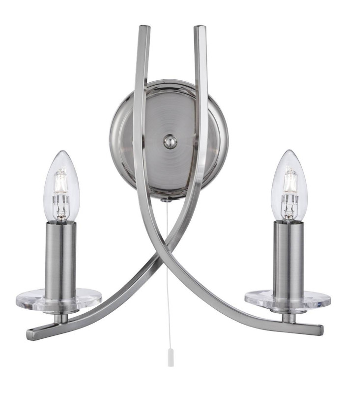 Ascona 2 Light Indoor Glass Candle Wall Light Satin Silver E14_Main