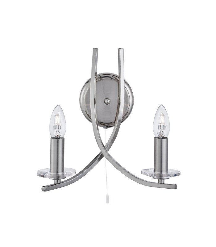 Ascona 2 Light Indoor Glass Candle Wall Light Satin Silver E14_Off