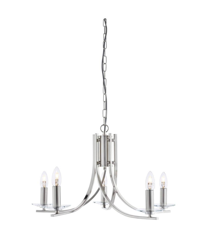 Ascona 5 Light Multi Arm Ceiling Pendant Satin Silver Glass E14_Main