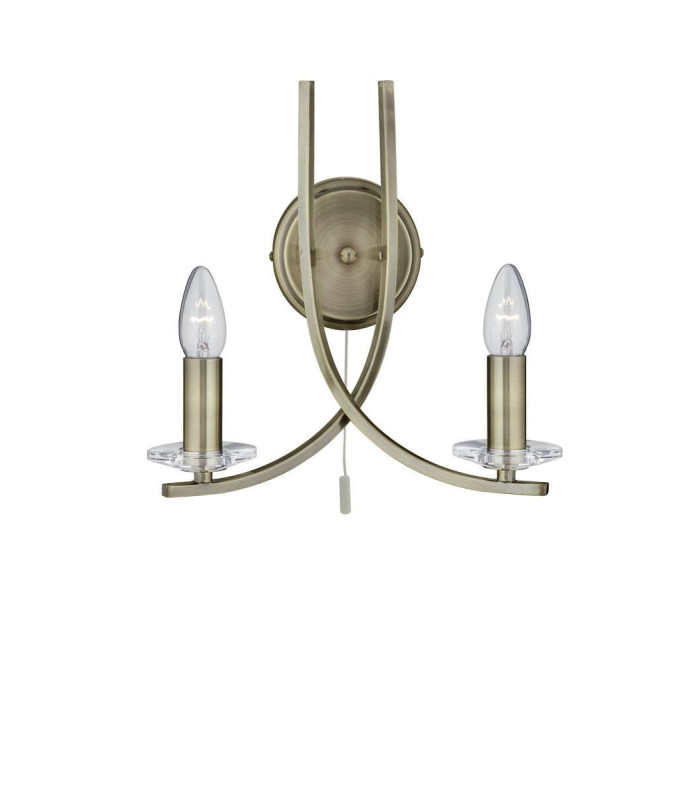 Ascona 2 Light Indoor Glass Candle Wall Light Antique Brass E14_Main