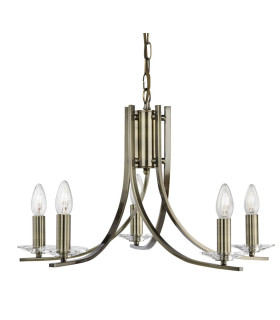 Ascona 5 Light Multi Arm Ceiling Pendant Antique Brass Glass E14_Main