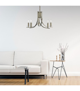 Ascona 5 Light Multi Arm Ceiling Pendant Antique Brass Glass E14_Room