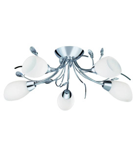 Gardenia 5 Light Multi Arm Ceiling Semi Flush Light Chrome Crystal and Opal Glass E14_Main
