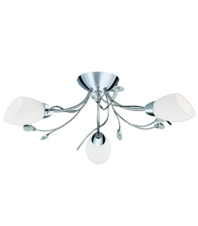 Gardenia 3 Light Multi Arm Ceiling Semi Flush Light Chrome Crystal and Opal Glass E14_Main