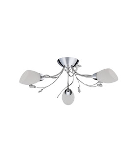 Gardenia 3 Light Multi Arm Ceiling Semi Flush Light Chrome Crystal and Opal Glass E14_Off