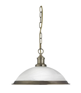 Bistro 1 Light Dome Ceiling Pendant Antique Brass Acid Glass E27_Main