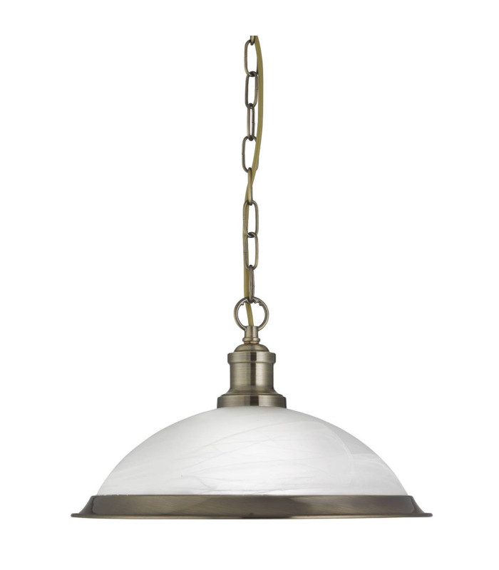 Bistro 1 Light Dome Ceiling Pendant Antique Brass Acid Glass E27_Main