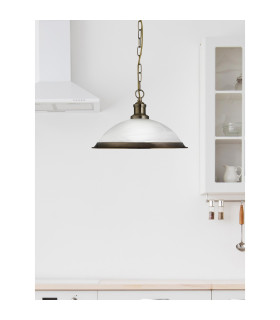 Bistro 1 Light Dome Ceiling Pendant Antique Brass Acid Glass E27_Room