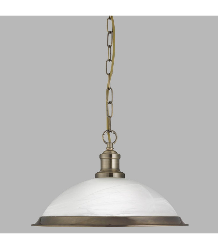 Bistro 1 Light Dome Ceiling Pendant Antique Brass Acid Glass E27_Off