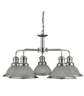 Bistro 5 Light Multi Arm Ceiling Pendant Satin Silver Acid Glass E27_Off