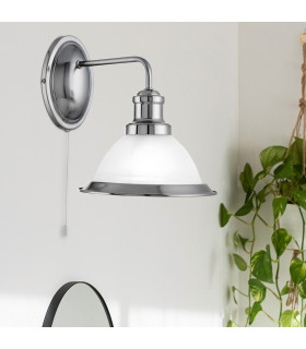 Bistro 1 Light Wall Light Satin Silver with Acid Glass Shade E27_Room