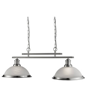 Bistro 2 Light Ceiling Pendant Bar Satin Silver Acid Glass E27_Main