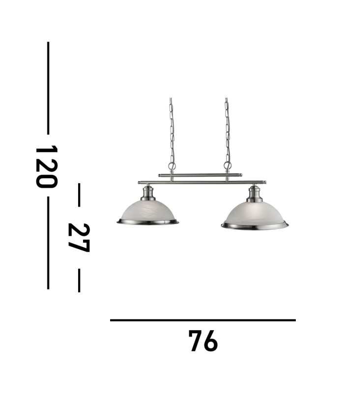 Bistro 2 Light Ceiling Pendant Bar Satin Silver Acid Glass E27_Line
