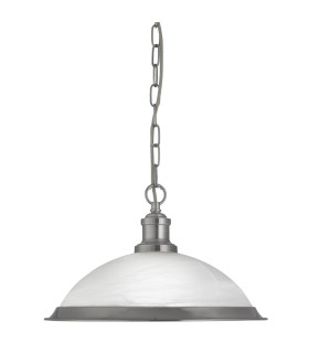 Bistro 1 Light Dome Ceiling Pendant Satin Silver Acid Glass E27_Main